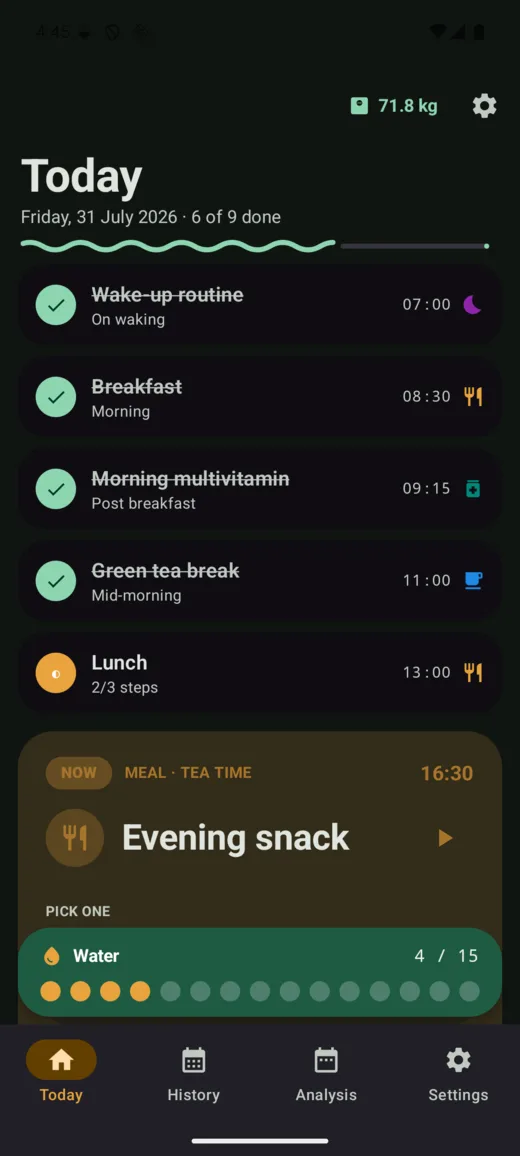 Android Today screen in dark mode